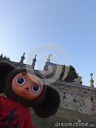 Trips through Spain with Cheburashka Editorial Stock Photo